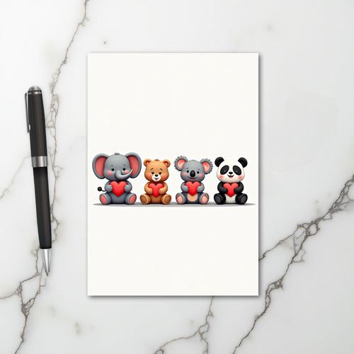 Cute Animal Friends Hearts Card