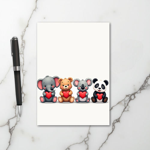 Cute Animal Friends Love Heart Card
