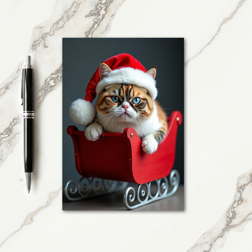 Cute Animal In Red Hat Christmas Card