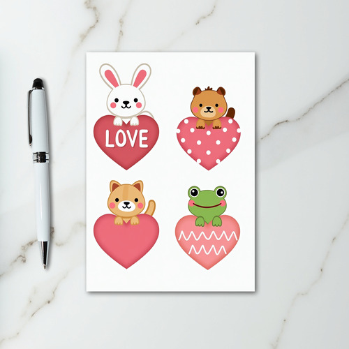 Cute Animals Heart Patterns Card