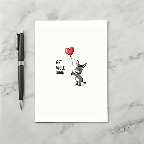 Cute baby donkey Get Well Soon Card with Heart Balloon