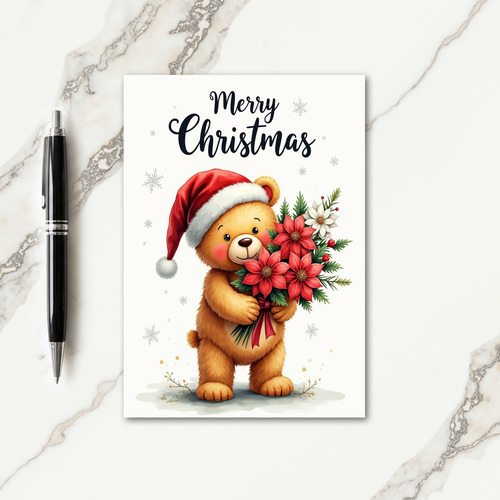 Cute Bear Bloom Christmas Card