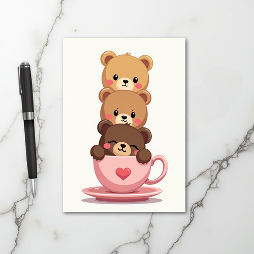 Cute Bear Teacup Love Card