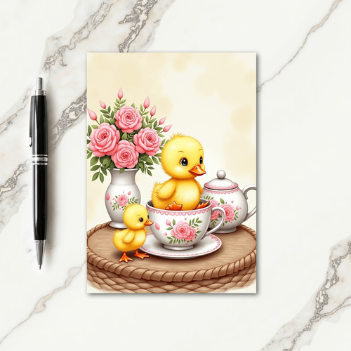 Cute Bird Teacup Scene Card