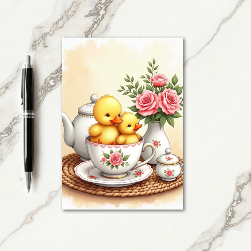 Cute Birds In Teacup Art Card