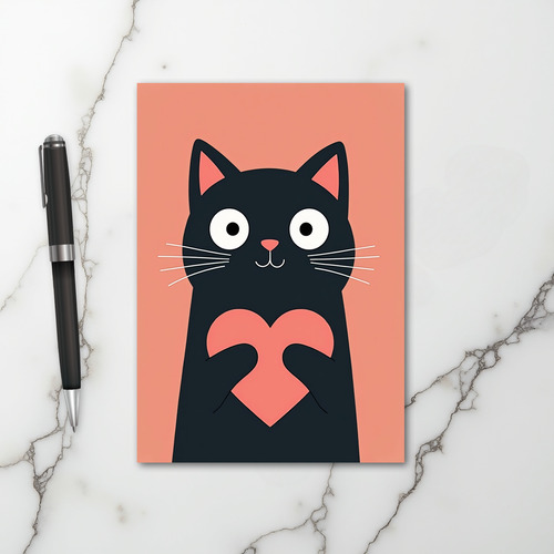 Cute Black Cat Heart Card