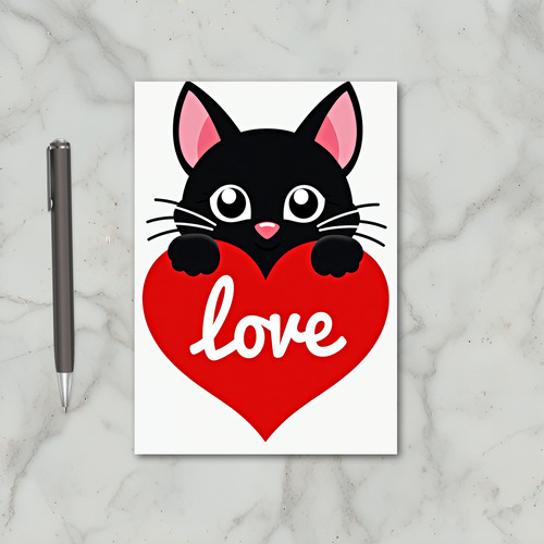 Cute Black Cat Love Heart Card
