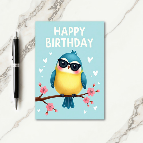 Cute Blossom Bird Birthday Card