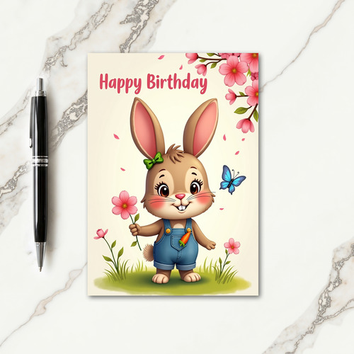 Cute Bunny Floral Birthday Card