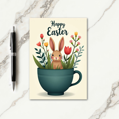 Cute Bunny In Teacup Spring Card