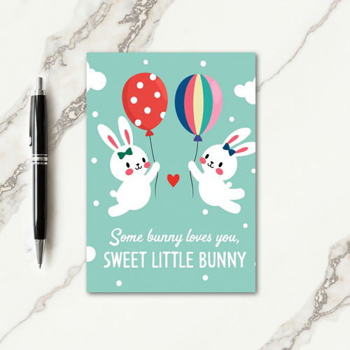 Cute Bunny Love Balloon Card