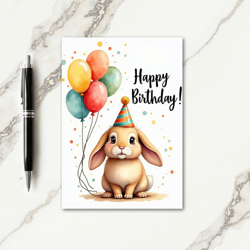 Cute Bunny Party Hat Card