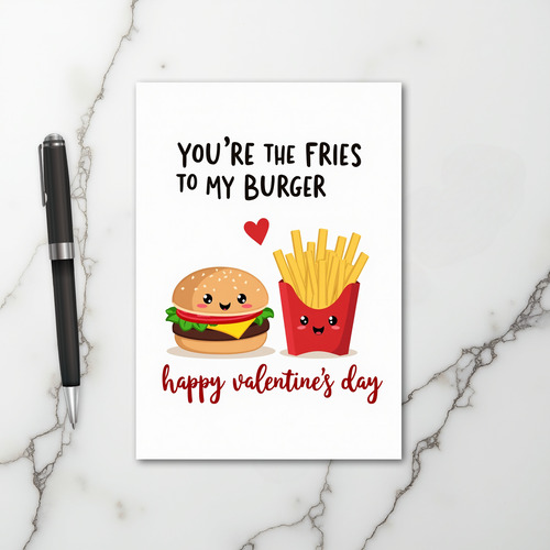 Cute Burger Fries Valentine Card