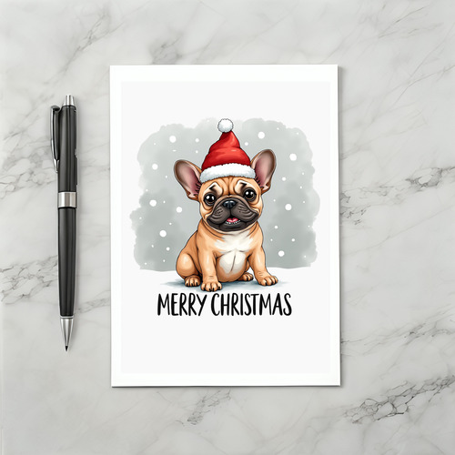 Cute Cartoon French Bulldog in Santa Hat Christmas Card