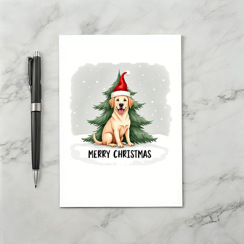 Cute Cartoon Labrador Retriever in Santa Hat Christmas Card