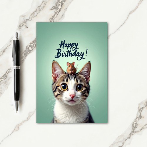 Cute Cat And Mouse Birthday Card