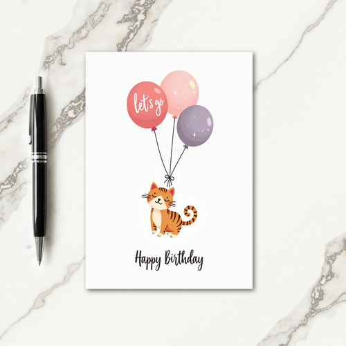 Cute Cat Birthday Balloons Card