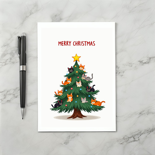 Cute Cat Christmas Tree Merry Holiday Card