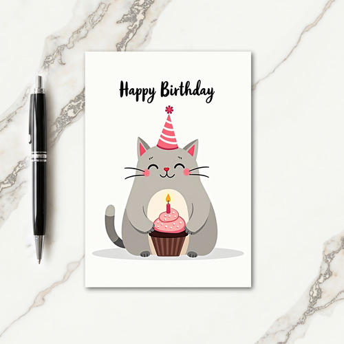 Cute Cat Cupcake Birthday Card