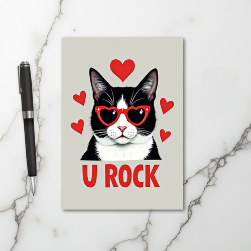 Cute Cat Heart Glasses You Rock Card
