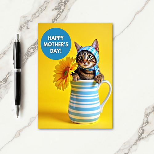 Cute Cat Mothers Day Illustration Card