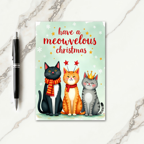 Cute Cat Trio Christmas Card