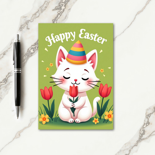 Cute Cat Tulip Springtime Card