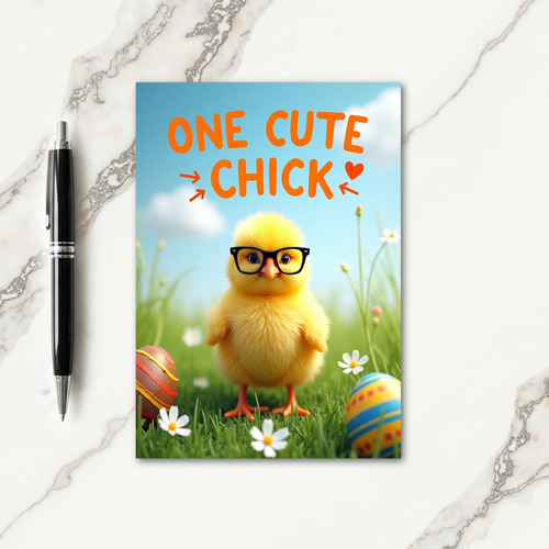 Cute Chick With Glasses Card