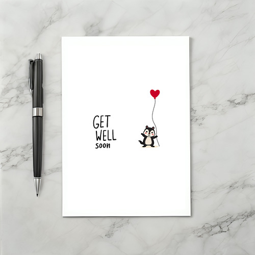 Cute Chipmunk Get Well Soon Card with Heart Balloon