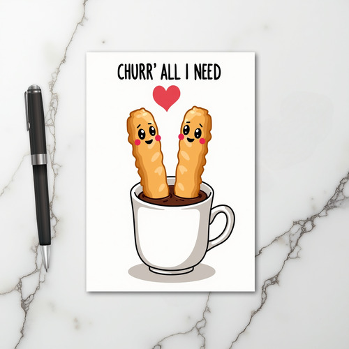 Cute Churro Chocolate Love Card
