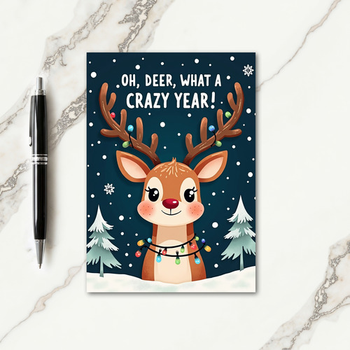 Cute Deer Antlers Lights Christmas Card