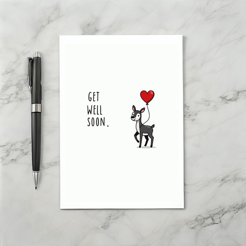 Cute Deer Get Well Soon Card with Heart Balloon