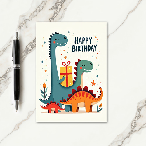 Cute Dino Family Birthday Card