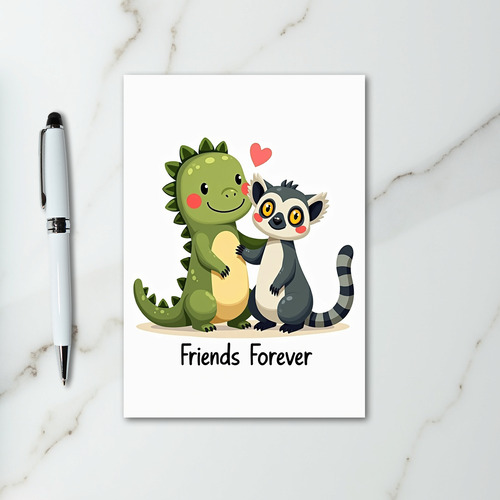 Cute Dino Lemur Friends Forever Card