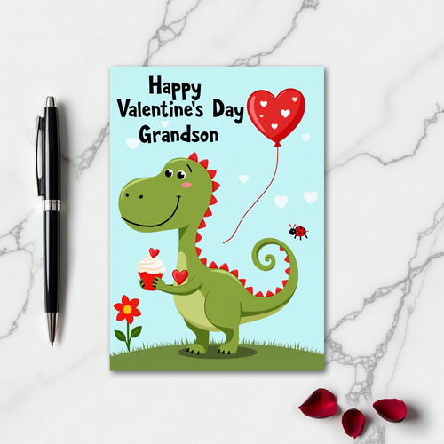Cute Dino Valentines Grandson Card