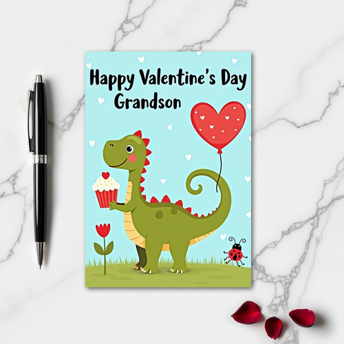 Cute Dinosaur Grandson Valentine Card