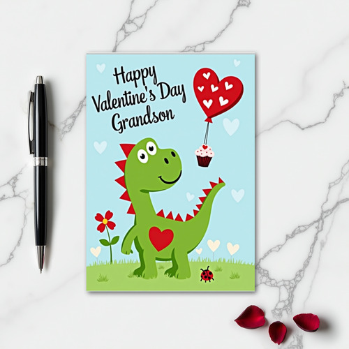 Cute Dinosaur Grandson Valentines Card