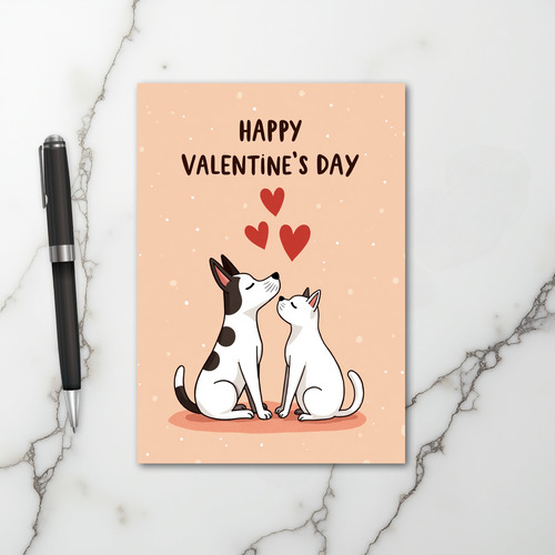 Cute Dog Cat Valentines Card