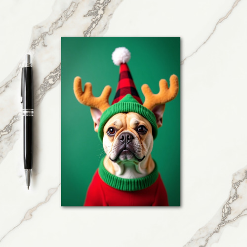 Cute Dog In Antler Hat Christmas Card
