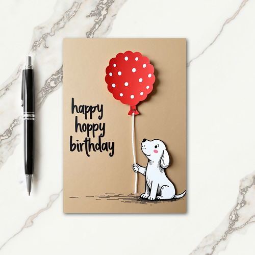 Cute Dog Red Balloon Birthday Card