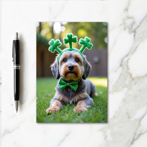Cute Dog Shamrock Bow Card