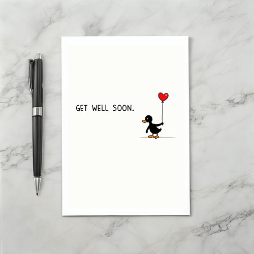 Cute Ducklings Get Well Soon Card with Heart Balloon