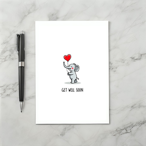Cute Elephant Get Well Card With Balloon