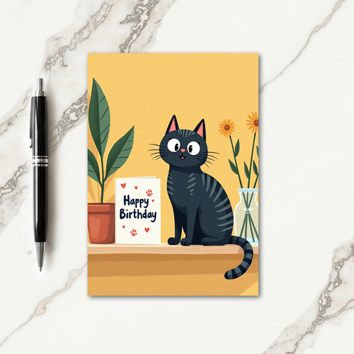 Cute Feline Art Birthday Card