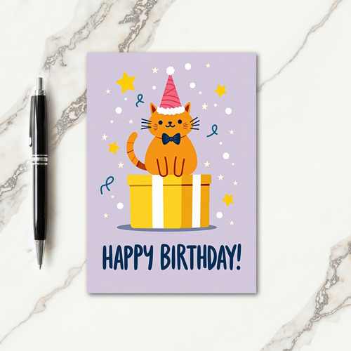 Cute Feline Party Hat Card