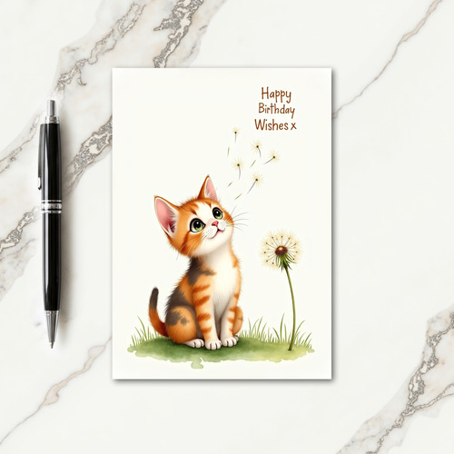 Cute Feline Watercolor Birthday Card