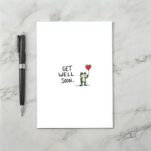 Cute Frog Get Well Soon Card with Heart Balloon