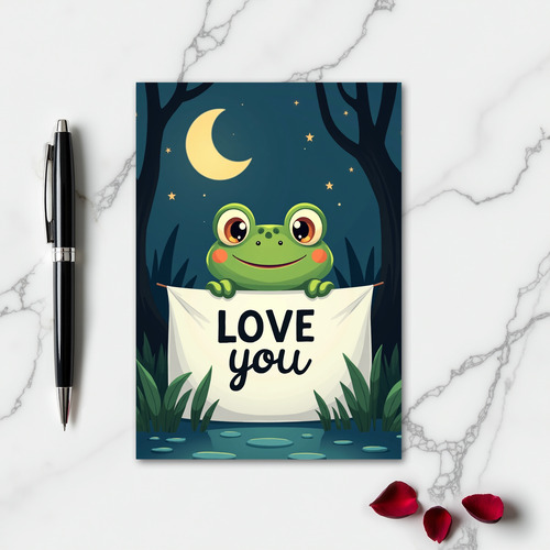 Cute Frog Love You Moon Card