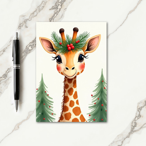 Cute Giraffe Christmas Wreath Card