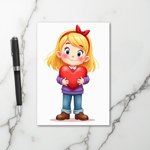 Cute Girl Love You Heart Card